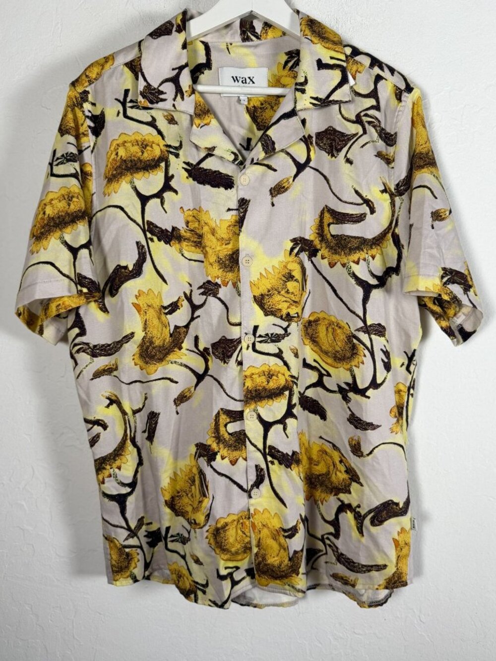 Wax London Mens Medium Didcot Yellow Floral Button Up Camp Collar Shirt Beach